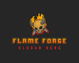 Flaming Skull Dagger logo design