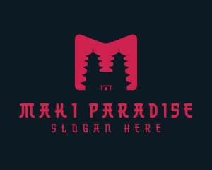 Asian Pagoda Letter M logo design