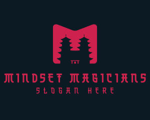 Asian Pagoda Letter M logo design