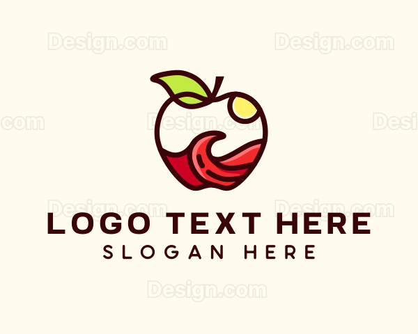 Wave Apple Fruit Logo