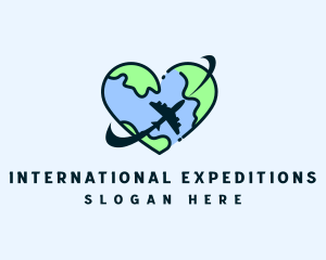 Heart Globe Airplane logo design