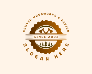 Axe Woodworking Tree logo design