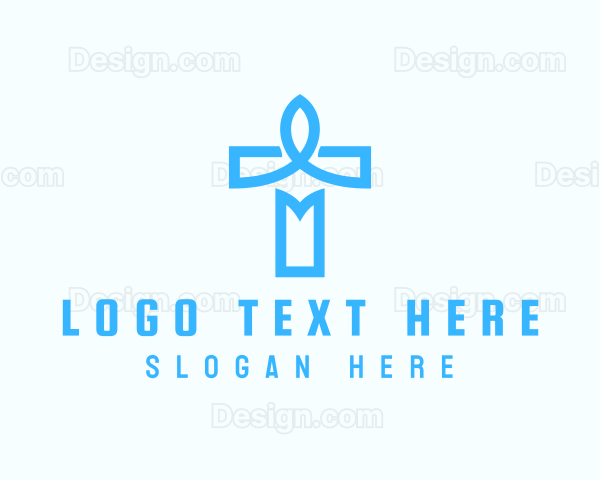 Blue Crucifix Letter T Logo