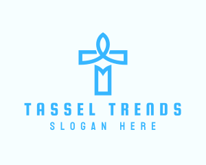 Blue Crucifix Letter T logo design