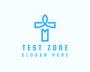 Blue Crucifix Letter T logo design