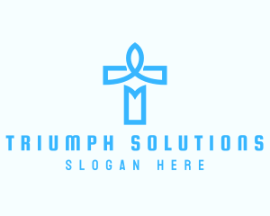 Blue Crucifix Letter T logo design