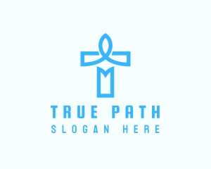 Blue Crucifix Letter T logo design