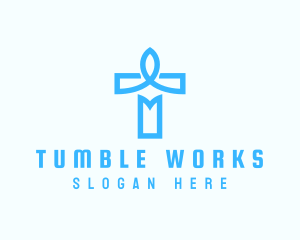 Blue Crucifix Letter T logo design