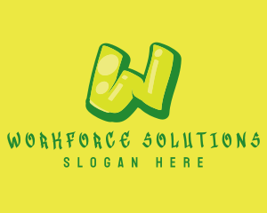 Green & Yellow Graffiti Letter W logo design