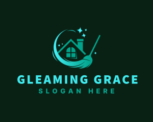 Housekeeping Broom Sparkle logo design