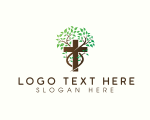 Cross Religion Tree Logo