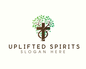 Cross Religion Tree logo design