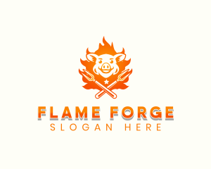 Flame Pork Grill logo design