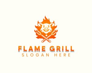 Flame Pork Grill logo design