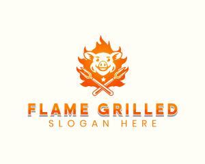 Flame Pork Grill logo design