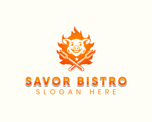 Flame Pork Grill logo design