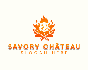 Flame Pork Grill logo design