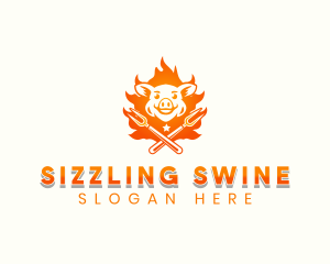 Flame Pork Grill logo design