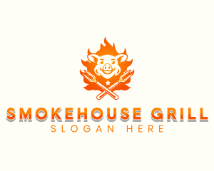 Flame Pork Grill logo design