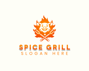 Flame Pork Grill logo design