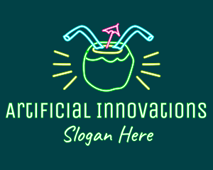 Neon Coconut Drink  logo design