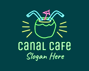 Neon Coconut Drink  logo design