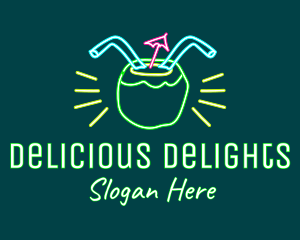 Neon Coconut Drink  logo design