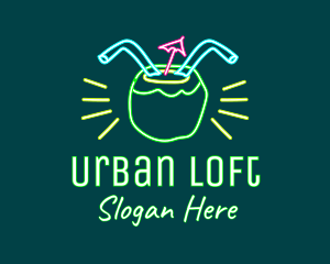 Neon Coconut Drink  logo design