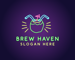 Neon Coconut Drink  logo design