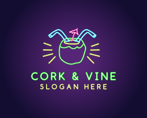 Neon Coconut Drink  logo design