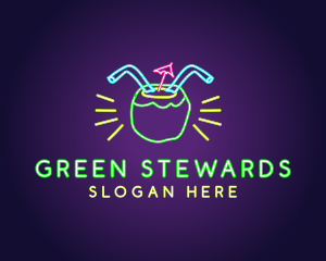 Neon Coconut Drink  logo design