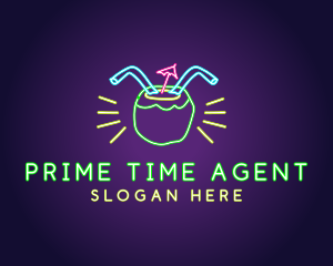 Neon Coconut Drink  logo design