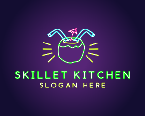 Neon Coconut Drink  logo design