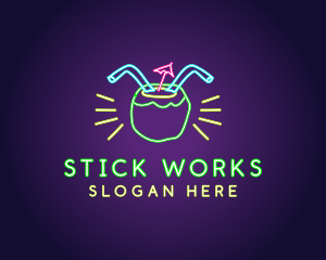 Neon Coconut Drink  logo design