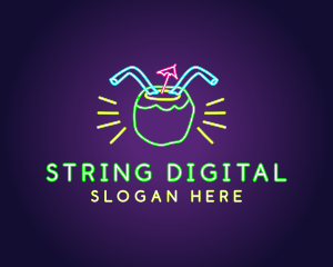 Neon Coconut Drink  logo design