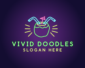 Neon Coconut Drink  logo design