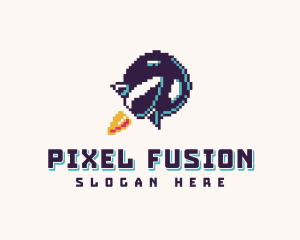 Pixelated Rocket Spaceship logo design