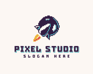 Pixelated Rocket Spaceship logo design