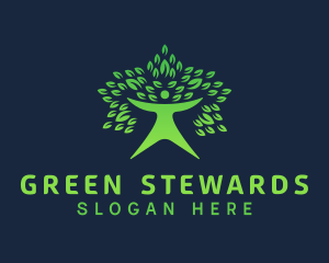 Green Leaf Tree Human logo design