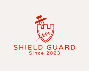 Leaf Shield Sword logo design