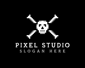 Pixel Skull Bone logo design