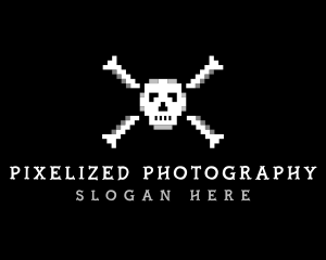 Pixel Skull Bone logo design