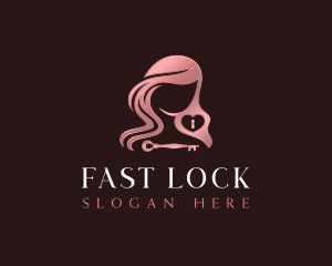 Woman Key Lock logo design