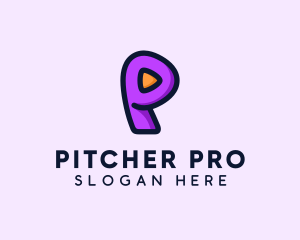 Video Button Letter P logo design