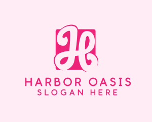 Cursive Pink Letter H logo design