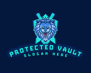 Lion Shield Swords logo design