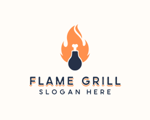 Chicken Drumstick Flame Grill  logo design