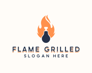 Chicken Drumstick Flame Grill  logo design