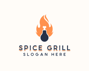 Chicken Drumstick Flame Grill  logo design