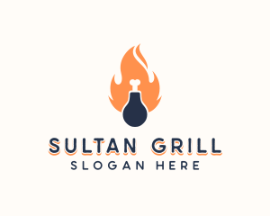 Chicken Drumstick Flame Grill  logo design